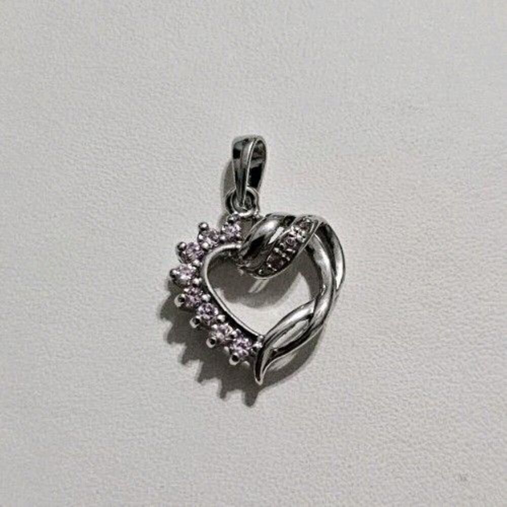 Sterling Silver 925 Pink Stone Heart Pendant Charm